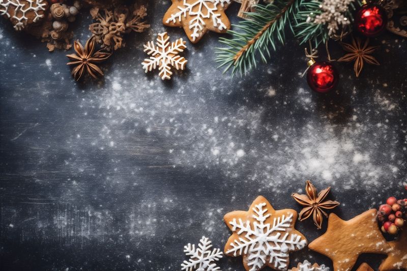 tree gift snowflakes background card christmas year holiday christmas decoration new gold. Generative AI.