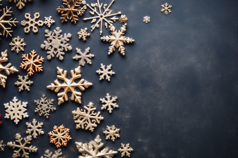 christmas decoration background gold christmas tree holiday year snowflakes frame card new. Generative AI.