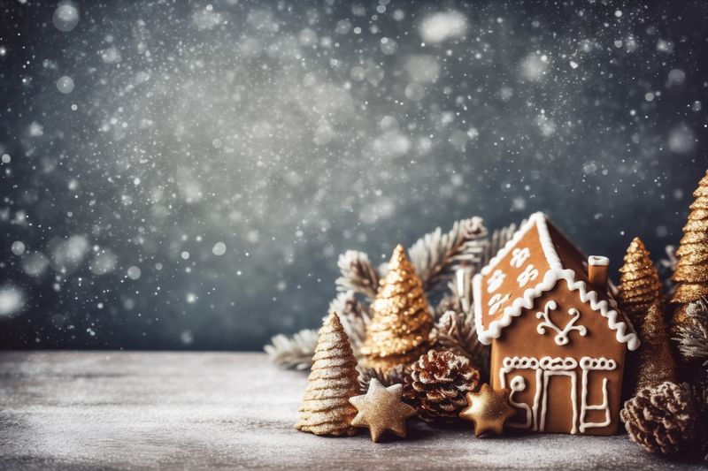 decoration year christmas christmas gold new holiday snowflakes card background tree star. Generative AI.