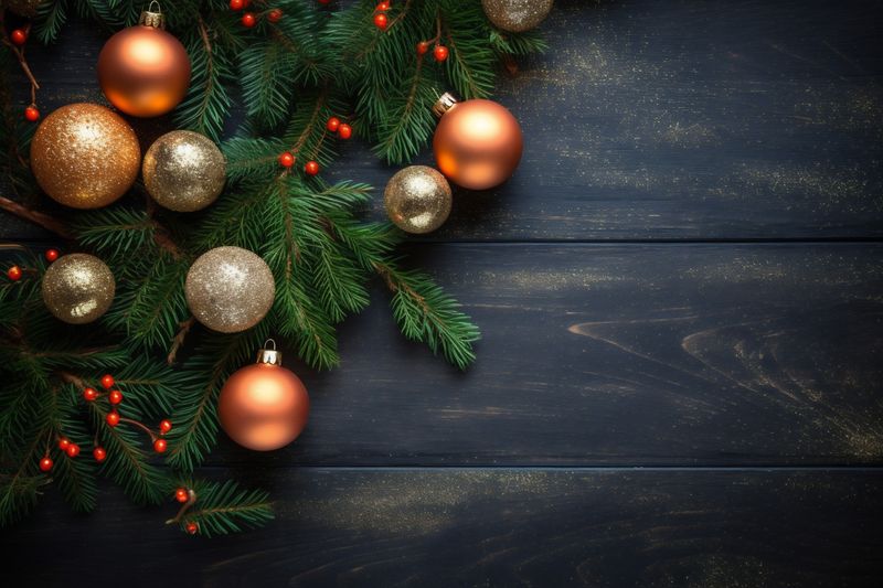 christmas year background space decoration tree text snowflakes gold christmas card holiday new. Generative AI.