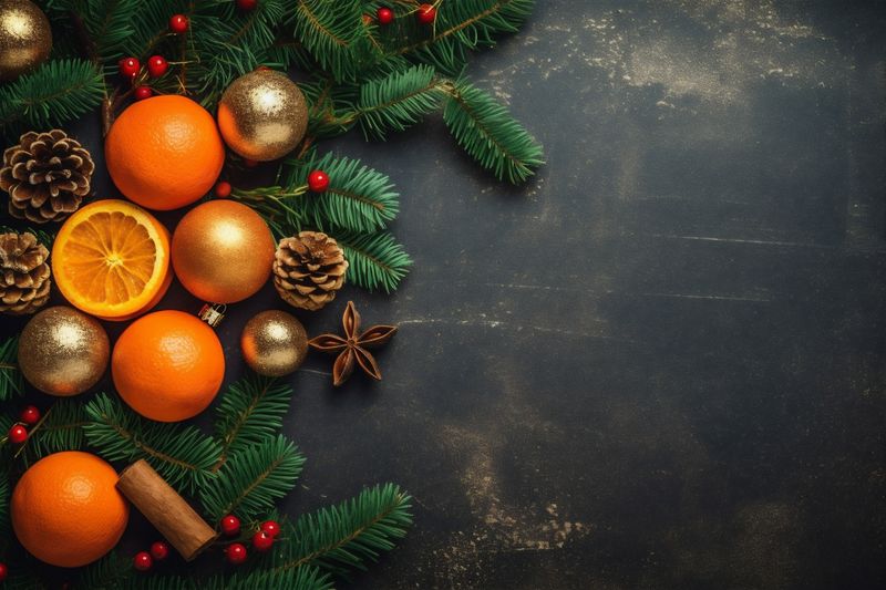 christmas gold card new ornament snowflakes decoration tree holiday background year christmas. Generative AI.