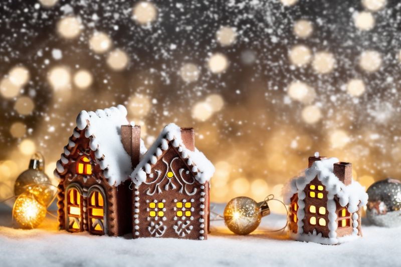 holiday christmas decoration snowflakes tree background gold card year christmas new dark. Generative AI.