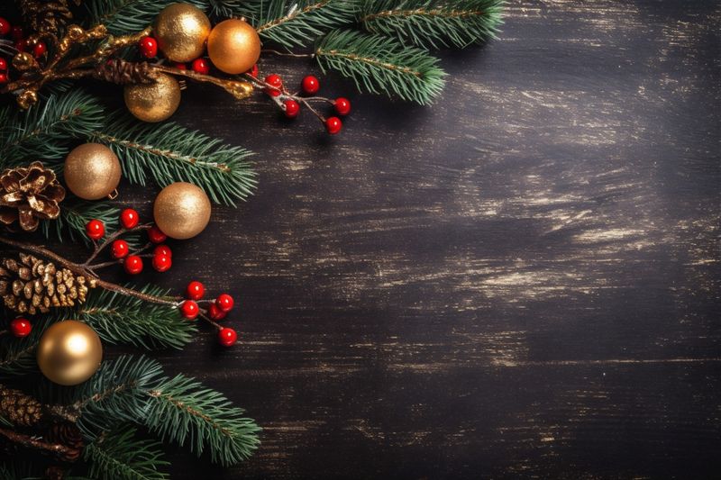 christmas card decoration tree background snowflakes bauble year holiday christmas new gold. Generative AI.