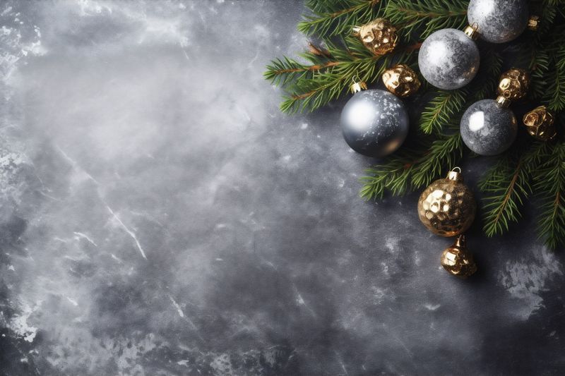 christmas background new year christmas tree decoration holiday gold card greeting snowflakes. Generative AI.