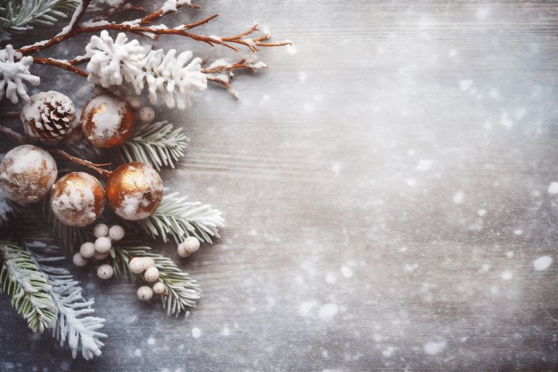 christmas season year decoration new holiday tree card background gold snowflakes christmas. Generative AI.