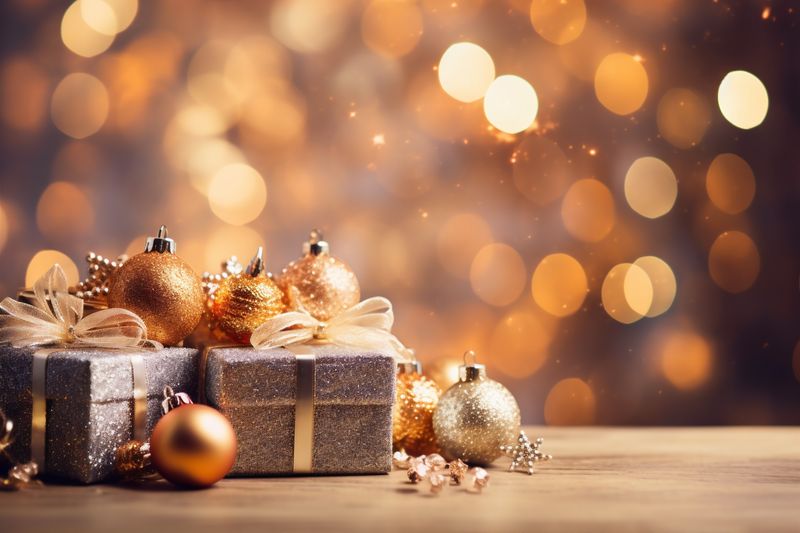 gold christmas new holiday snowflakes background bright decoration tree christmas card year. Generative AI.