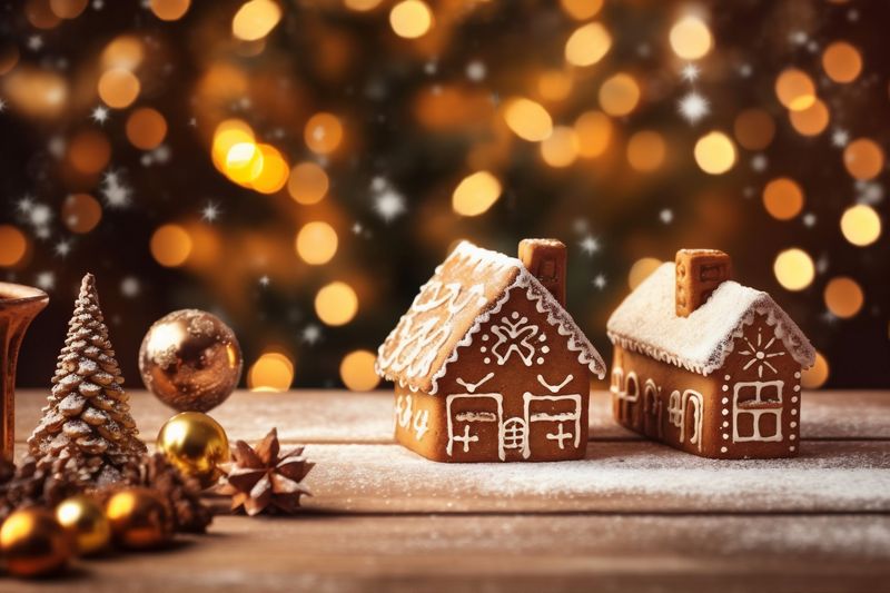 decoration holiday background christmas card snowflakes gold year new tree gift christmas. Generative AI.