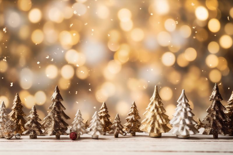 gold card tree background christmas snowflakes decoration new christmas holiday poster year. Generative AI.