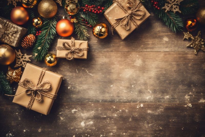 gold tree year decoration christmas holiday new christmas background silver snowflakes card. Generative AI.