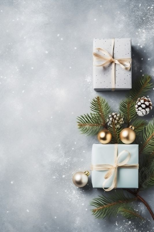 christmas decoration gold christmas holiday decorative card year snowflakes new background tree. Generative AI.