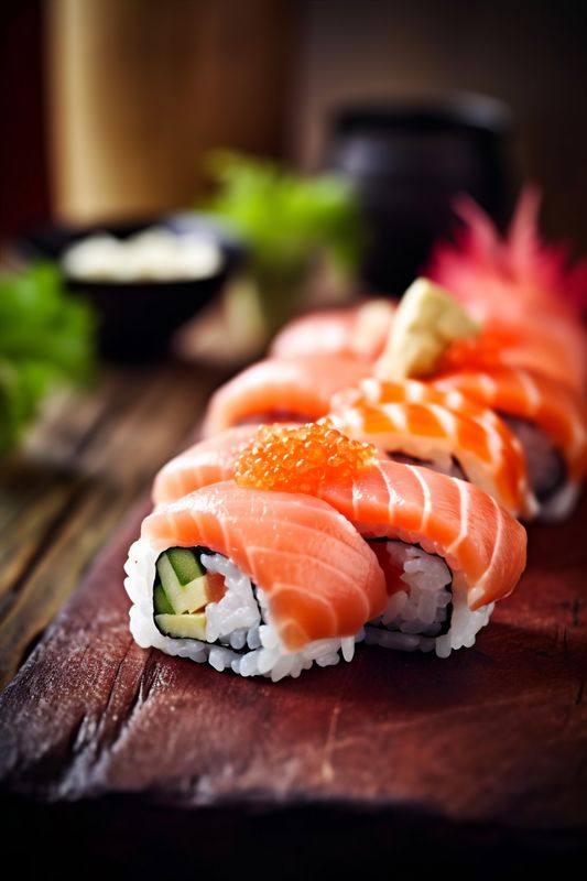 seafood set japanese japan meal fish rice roll food sushi. Generative AI.