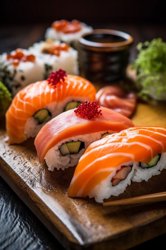rice seafood set sushi meal fish roll food japan japanese. Generative AI.