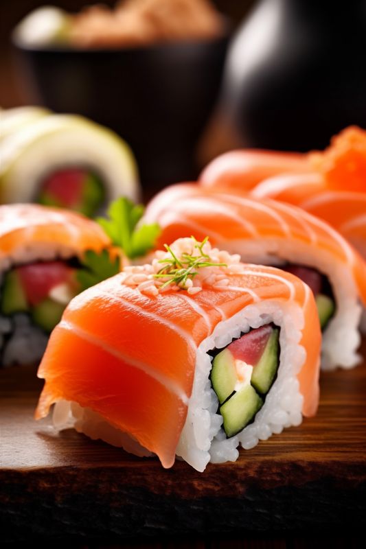 fish roll seafood set meal sushi japanese rice food japan. Generative AI.