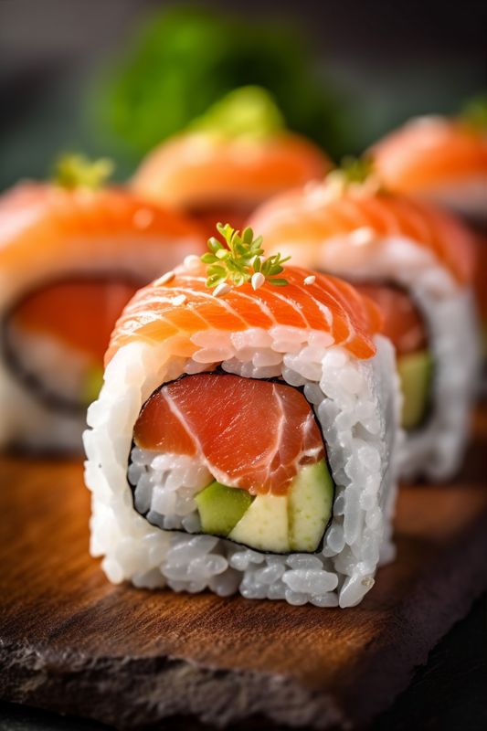 sushi rice meal fish japan food roll set seafood japanese. Generative AI.
