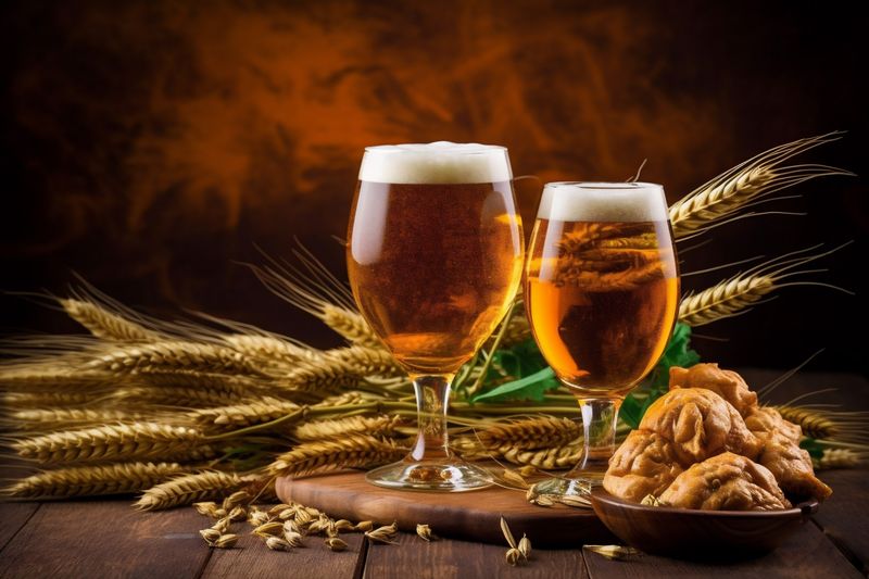 drink glass lager pub beverage beer gold foam pint alcohol. Generative AI.