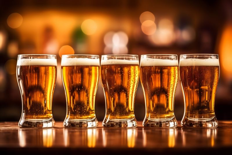 beverage gold alcohol beer foam glass pub pint drink lager. Generative AI.