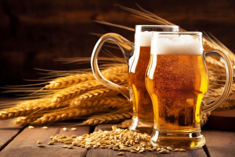 beverage glass pub foam drink alcohol gold beer lager pint. Generative AI.