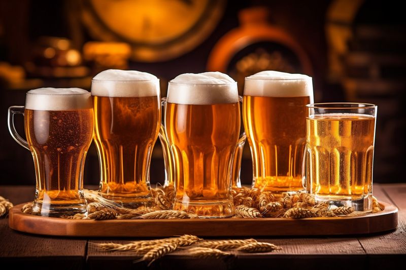 pub beverage alcohol foam pint lager beer gold glass drink. Generative AI.