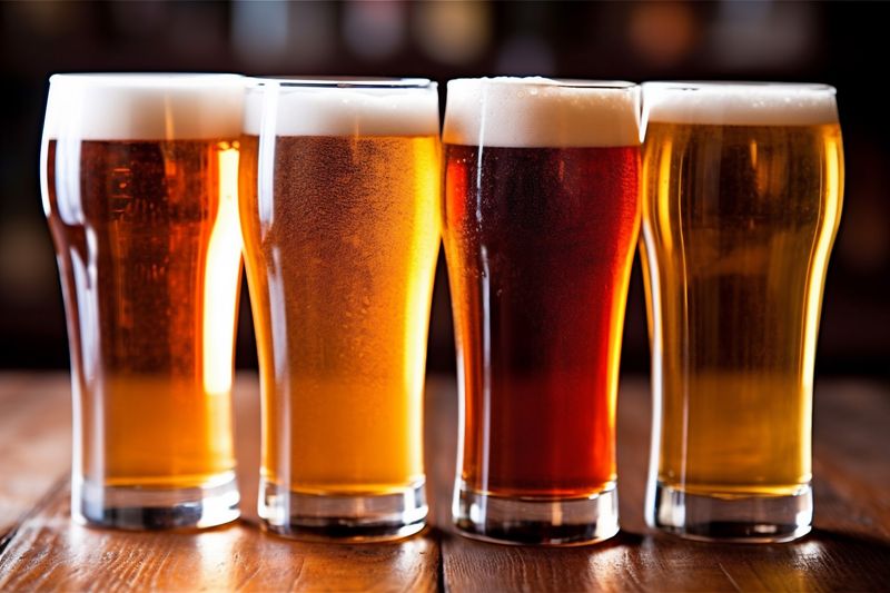 pint beer glass lager alcohol foam gold drink pub beverage. Generative AI.