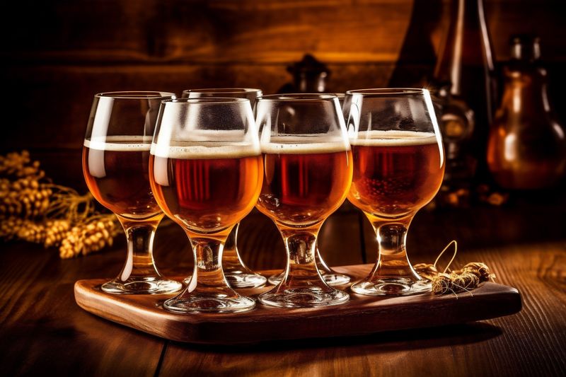 glass beverage beer gold alcohol pub drink foam lager pint. Generative AI.