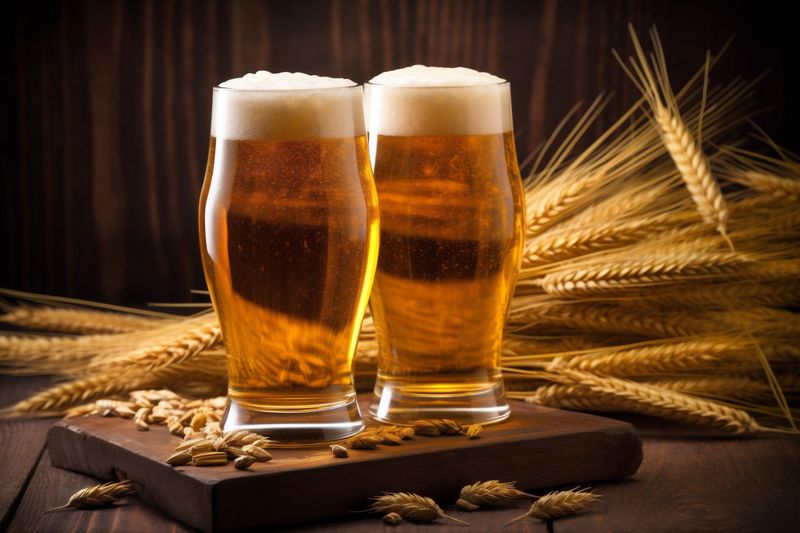 pub drink lager foam alcohol beverage beer pint glass gold. Generative AI.