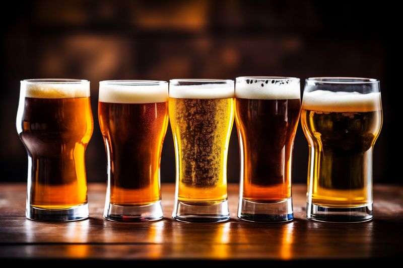 glass beverage beer lager pub alcohol foam gold drink pint. Generative AI.