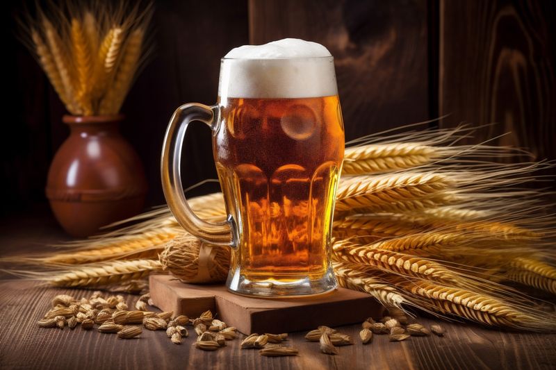 beverage foam pub drink beer glass lager alcohol pint gold. Generative AI.