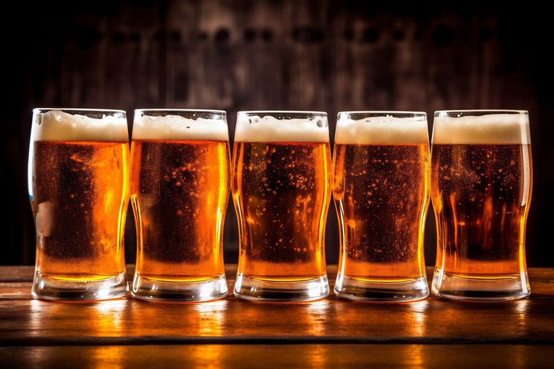 drink alcohol gold pub beer glass beverage foam lager pint. Generative AI.