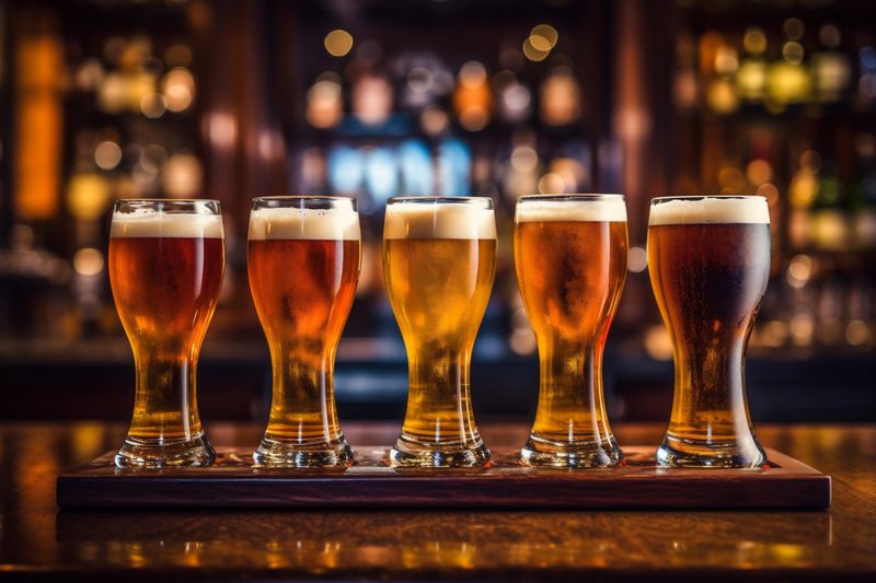 foam lager alcohol pint glass drink beer pub beverage gold. Generative AI.