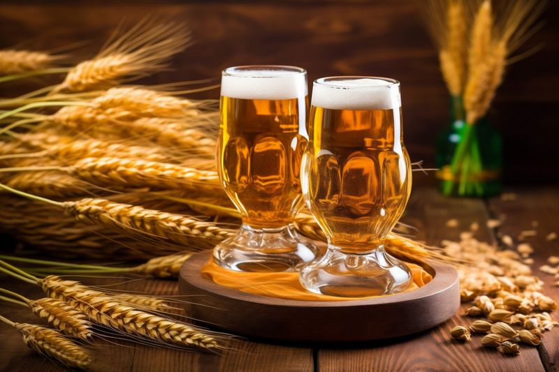 lager gold beer drink foam alcohol pint pub glass beverage. Generative AI.