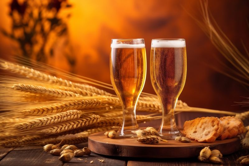 beverage lager alcohol glass gold pint pub drink beer foam. Generative AI.