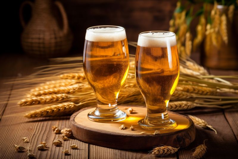 pint alcohol foam beer lager pub glass gold drink beverage. Generative AI.