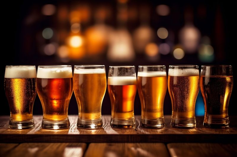 beverage glass beer pint gold lager drink pub alcohol foam. Generative AI.