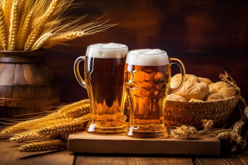 pint gold pub lager drink glass alcohol beer beverage foam. Generative AI.