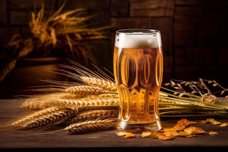 beer foam beverage gold pub lager drink alcohol pint glass. Generative AI.