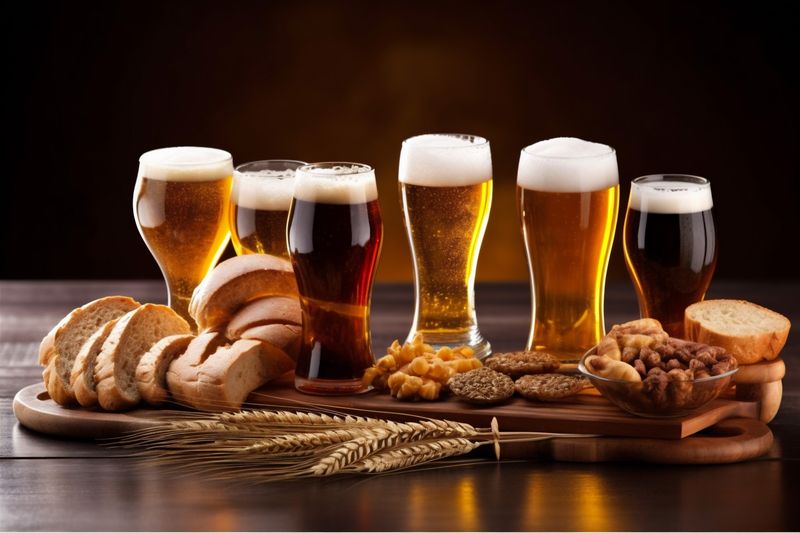 pub foam glass beer pint lager beverage alcohol drink gold. Generative AI.