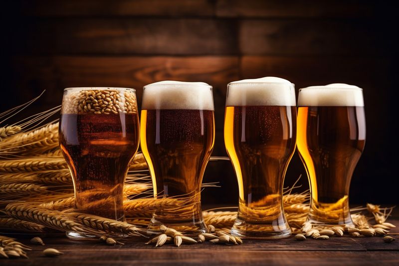 foam glass beverage beer pint pub lager drink alcohol gold. Generative AI.