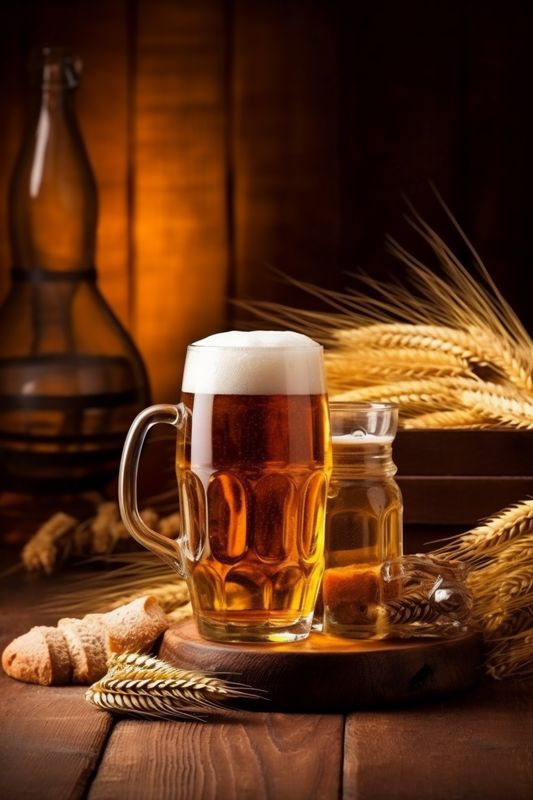 pint drink beverage beer lager gold glass alcohol foam pub. Generative AI.