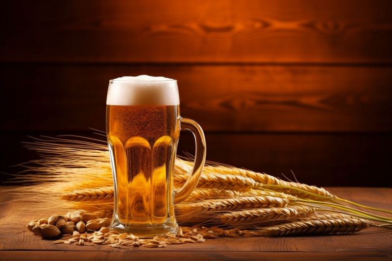 foam drink alcohol gold pint pub glass lager beer beverage. Generative AI.