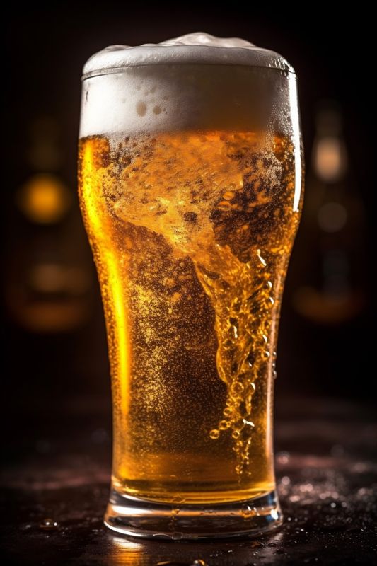 drink glass beer gold lager beverage pint alcohol foam pub. Generative AI.
