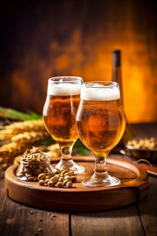 drink pint lager pub glass gold beer beverage alcohol foam. Generative AI.