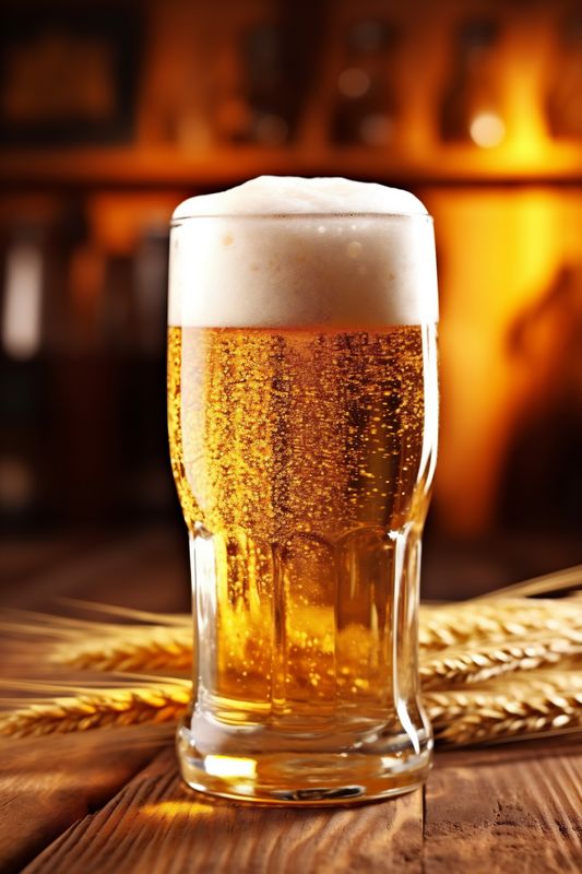foam lager drink beer beverage glass pub gold pint alcohol. Generative AI.