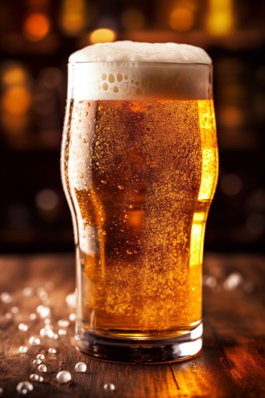 drink beverage foam pub gold beer alcohol glass lager pint. Generative AI.