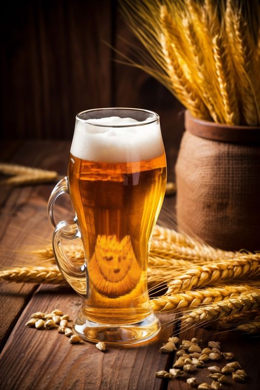 lager beer glass pub gold pint beverage alcohol foam drink. Generative AI.