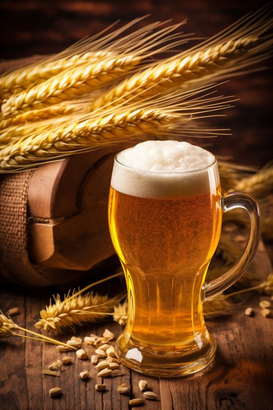 pint gold alcohol pub beer glass foam drink lager beverage. Generative AI.