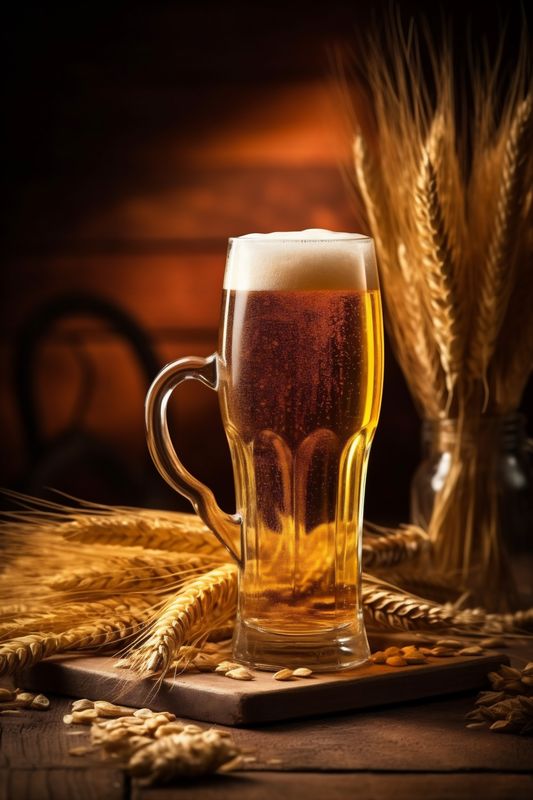 pint gold foam glass alcohol pub beer drink beverage lager. Generative AI.