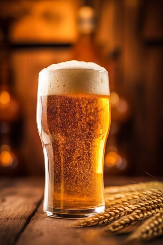 pub alcohol beer foam drink lager pint beverage gold glass. Generative AI.