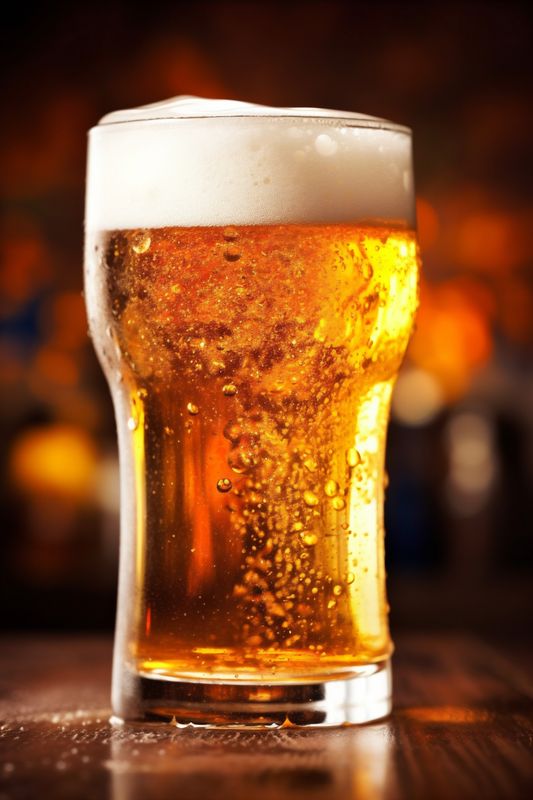 gold pint foam drink beer beverage lager pub glass alcohol. Generative AI.