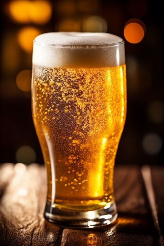 lager drink beer beverage gold glass alcohol pint foam pub. Generative AI.