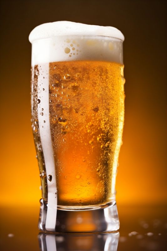 beer pint gold glass drink lager foam beverage pub alcohol. Generative AI.